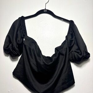 Urban Outfitters Black Satin Puff Sleeve Blouse